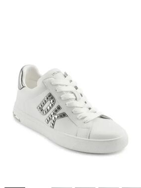 DKNY Abeni Sneakers Logo Detail Lace Up White Silver - Size 7M